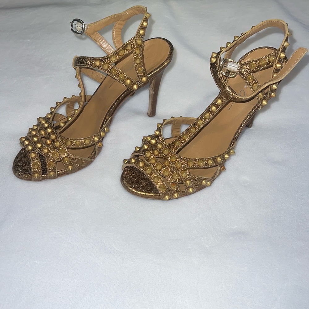Kenneth Cole NY Women's Leather Heeled Sandal Gold Studded Size 36 US 6 ITALY